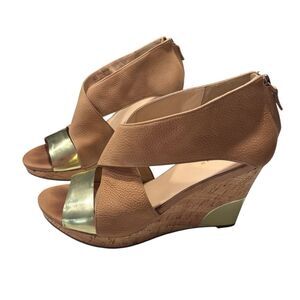 Cole Haan | Women’s Irving Gold Tan Nude Leather Cork Wedge Sandals Size 9B